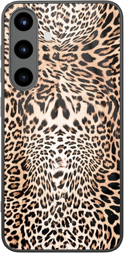 Hoesje geschikt voor Samsung Galaxy S25 - Luipaardprint - Luxe Glazen Hardcase - Luipaardprint - Bruin