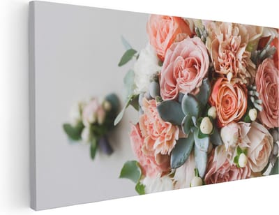 Artaza Canvas Schilderij Bloemen - 40x20 cm - Klein - Wanddecoratie Boeket - Muurdecoratie Rozen - Kamer Accessoires Woonkamer