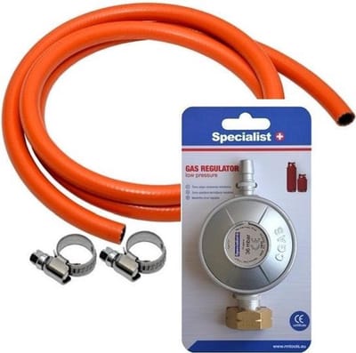 Gasdrukregelaar Set 36 mbar – Inclusief 1,5 m Gasslang + 2 Slangklemmen