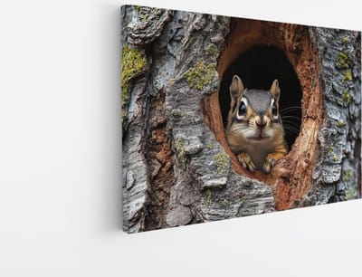 Saammp Canvas Schilderij - Eekhoorn in boom - Natuur - Dieren - 45x30 - Foto op canvas - Wanddecoratie - Muurdecoratie Woonkamer - Slaapkamer decoratie - Canvas Print