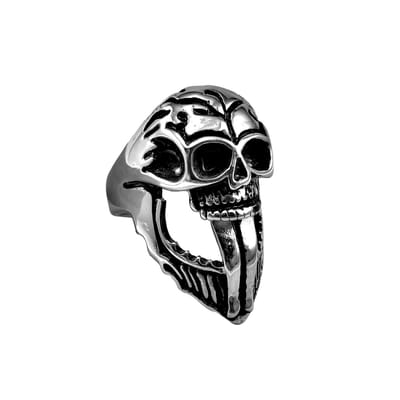 Schedelring Heren - Gepolijst RVS - Alien-Design - Grote Ring - Schedel Ring