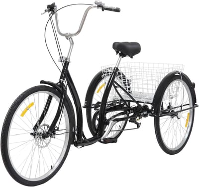 Volwassen Driewieler - Driewieler met mand - Boodschappen doen - Zes versnellingen - 26 inch - Zwart