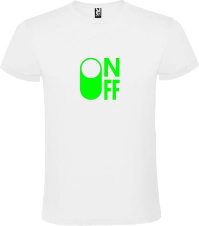Wit T-Shirt met “ On/Off Button ON “ afbeelding Neon Groen Size XS