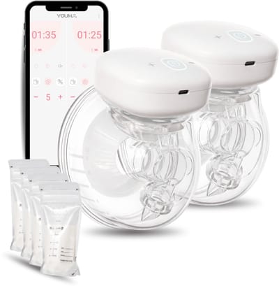 Youha Elektrische Dubbele Borstkolf Gen 1 - Handsfree Draadloze Borstkolf - Met App - BPA-vrij - 24mm - Set van 2 - Inclusief tepelmeter