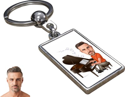 Piano Karikatuur Man - Gepersonaliseerde Karikatuur Sleutelhanger met Jouw Foto - Cadeau - Verjaardag - Kerst - Kado - Valentijn - Gepersonaliseerd Cadeau