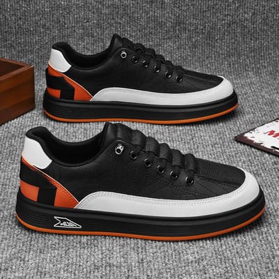 Mode Instappers Heren Casual Schoenen Leer Lichtgewicht Platform Heren Boardschoenen Outdoor Skateboard Sportsneakers Tennisschoenen 41 black