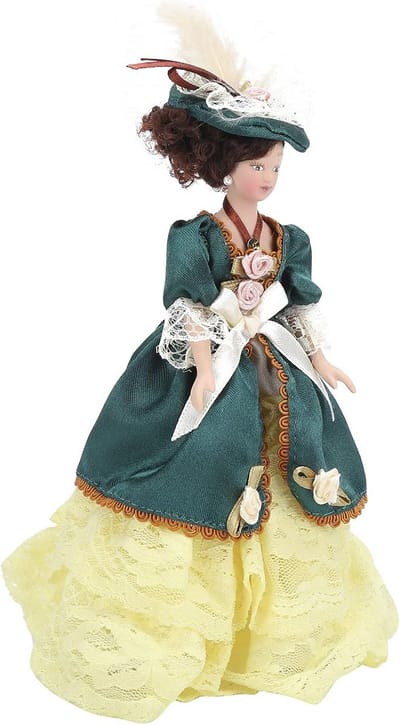 Poppenhuis Dame - Victoriaanse Figuur - Poppenhuis Decoratie - Handgemaakt Detail - 16.7 cm - Groen