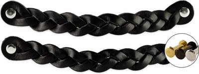Leren handgrepen - Zwart - 2 stuks - Gevlochten - 20 x 2,5 cm - incl. 3 kleuren schroeven - Handgrepen leer - Zwarte leren meubelgreep - Leren handvaten kast - Leren lus - Handgreep kast leer - Leren greepjes - Handvat leer - Leren handgreep