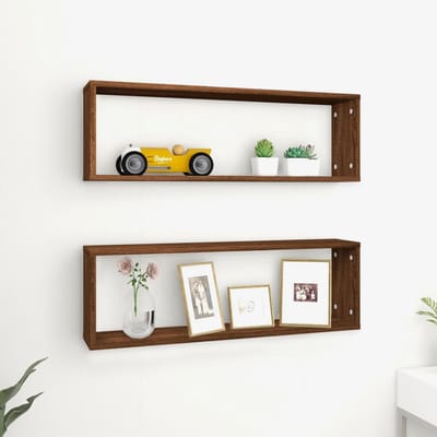 vidaXL - Wandschappen - kubus - 2 - st - 80x15x26,5 - cm - bewerkt - hout - bruineiken