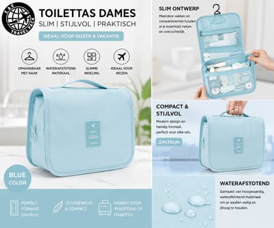 Toilettas Dames - Make-up tasje - Reis Toilettas met haak - Toilettassen - Organizer - 24cm x 19cm, Vakantie- Hotel-Reistas-Reizen-Make-up Tas-Toilettas – E&E Travel Pack Zwart – 24x19cm – Ideaal voor Reizen & Vakantie-Hotelkamer