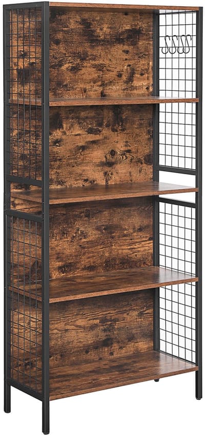 Hoppa! | Boekenplank | Kantoorplank | Vloerplank met 4 planken | Industrieel ontwerp | Vintage bruin-zwart