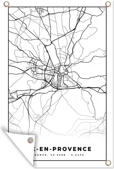 Muurdecoratie Stadskaart - Aix-en-Provence - Frankrijk - Kaart - Plattegrond - Zwart wit - 120x180 cm - Tuinposter - Tuindoek