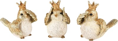 Dekoratief | Vogeltje m/kroontje, horen/zien/zwijgen, resina, 9x5x7cm, set van 3 stuks | A245180