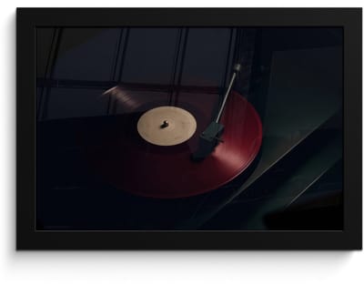 Poster in lijst - Fotolijst 30x20 cm - Posters - Vinylplaat - Rood - Platenspeler - Naald - Posterlijst zwart - Decoratie - Wanddecoratie woonkamer - Muurdecoratie slaapkamer