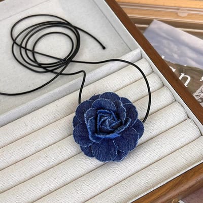 Trend Choker Bloem Roos Hanger Sleutelbeen Ketting Vrouwen Jeans Doek Ketting Temperament Verstelbare Wax Touw Y2K Denim Ketting S gray