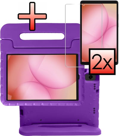 Hoes - Geschikt voor Samsung Galaxy Tab A11 - Met 2x Screenprotector - Kinderhoes Shockproof Bumper - Kidsproof Case - Tablet Hoesje - Kinder Cover - Paars