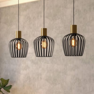 EGLO Hanglamp Empoli, zwart/messingkleurig, 3-lamps.