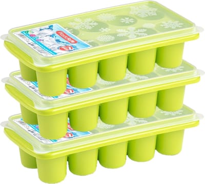 Plasticforte ijsklontjes bakjes - grote ijsblokken van 6.5 cm - 3x stuks - trays met deksel van 10 vakjes - kunststof - groen