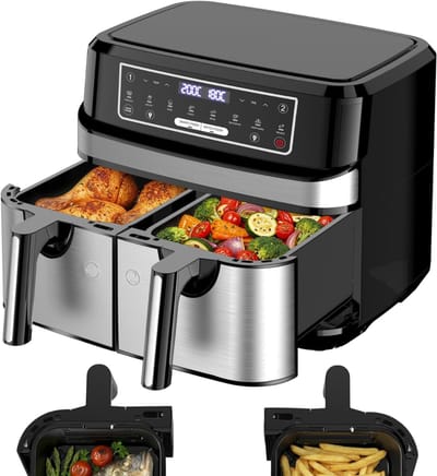 VH Supplies® Dubbele airfryer - Airfryer XXL - Hetelucht friteuse - 2 x 4,5L - 2600W
