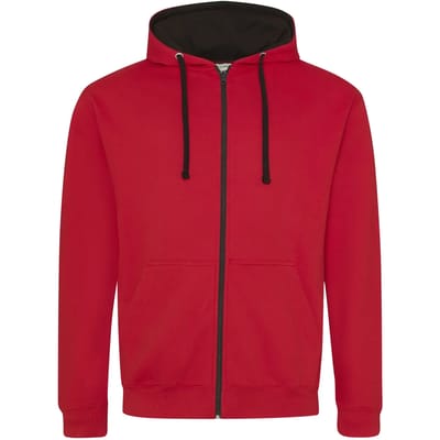 Just Hoods Varsity Zoodie JH053 - FIRE RED/JET BLACK - M