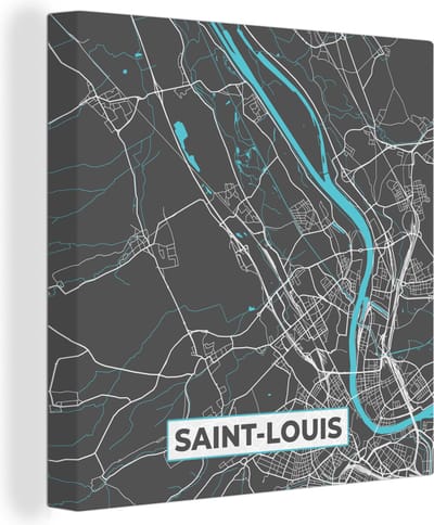 Canvas Schilderij Saint-Louis - Plattegrond - Stadskaart - Frankrijk - Kaart - 20x20 cm - Wanddecoratie