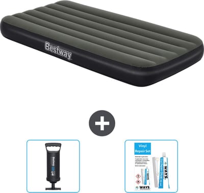 Bestway luchtbed - 1-Persoons - 99 x 188 x 28 cm - Blauw - Inclusief pomp - Pomp en Reparatieset