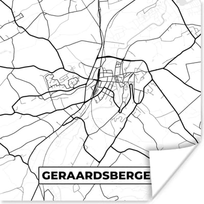 Poster Zwart Wit – België – Plattegrond – Stadskaart – Kaart – Geraardsbergen - 100x100 cm XXL
