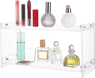 Koffiestation Organizer met 2 Niveaus - Acryl Opbergplank voor Koffiekopjes, Bonen en Thee - Ruimtebesparende Keukenoplossing en Makeup Organizer (38,5 cm L x 15 cm B x 20,3 cm H)