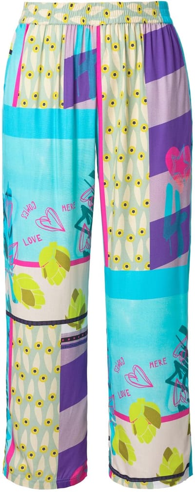 Angel of Style - Dames - Broek straight fit kleurrijke all-over print - Lichtturquoise - Maat 46
