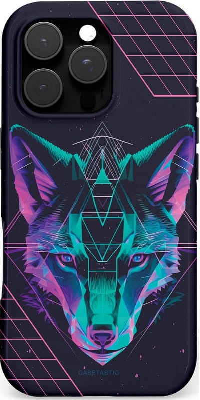 Casetastic hoesje geschikt voor Apple iPhone 16 Pro - MagSafe - Dubbellaagse bescherming - Neon Wolf - Fashion Case - Donkerblauw