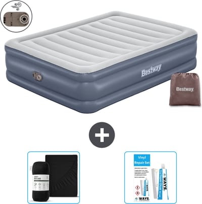 Bestway luchtbed - 2-Persoons - 152 x 203 x 51 cm - Grijs - Inclusief pomp - Hoeslaken en Reparatieset