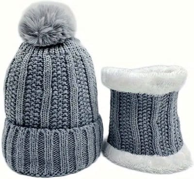 Livano Nekwarmer - Heren - Dames - Fleece - Motor - Bandana - Masker - Colsjaal - Winter - Sjaal - Gewatteerd - Set - Met Muts - Grijs