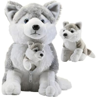Zachte Grijs Pluche Husky Hond met Ritsvakje Knuffeldier voor Baby Jongen Meisje Peuters Pluchelings Collectie United States white