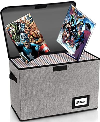 Opvouwbare Stripboek Opbergdoos - 15,8" x 7,8" x 11,8", Houdt Tot 180 Comic Boeken, Heavy Duty Organizer - Grijs