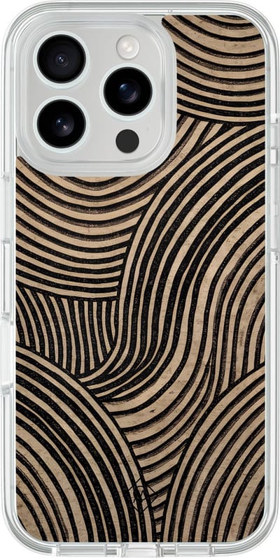 Casimoda® hoesje - Geschikt voor iPhone 16 Pro - Ebony Waves - 2-in-1 case - Schokbestendig - Water - Verhoogde randen - Bruin/beige, Transparant