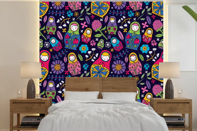 Behang - Fotobehang Matroesjka - Rusland - Bloemen - Breedte 240 cm x hoogte 240 cm