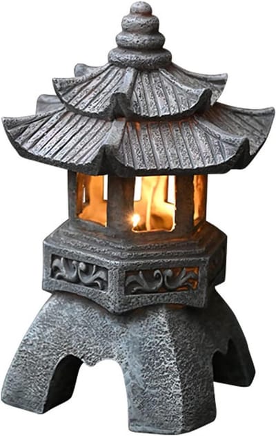 Pagode Lantaarn - Tuinornament Licht - Sfeerverlichting Tuin - Werkt op Zonne-energie - 26 cm Hoog - Grijs