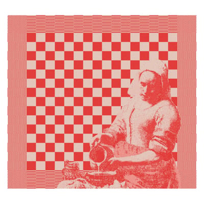 DDDDD - 6x Theedoek - Milk Maid - Het Melkmeisje - Johannes Vermeer - 60 x 65 xm - Rood - Set van 6 stuks