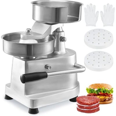 VEVOR Commerciële Burger Patty Maker, 150 mm/6 inch Hamburger Patty Maker, Zware roestvrijstalen komburgerpers voor levensmiddelen, Keukenvleesvormmachine met 1000 stuks Patty-papier