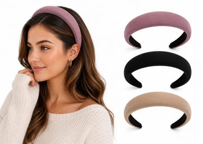 Padded Haarband Dames 3 Stuks – Gewatteerde Diadeem Set – Brede Haarband – Trendy Hoofdband – Taupe, Zwart & Paars