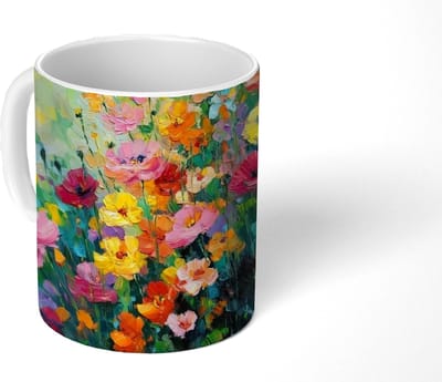 Mok - Koffiemok - Bloemen explosie - Heldere kleuren - Vrolijk - Mokken - 350 ML - Beker - Koffiemokken - Theemok