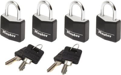 MasterLock Hangslot - Massief Aluminium - Zwart - 20 mm - 4 stuks - 9120EURQBLKNOP
