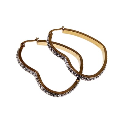 Oorbellen Dames - Earrings - Verguld RVS - Hartvormige Oorringen met Strass