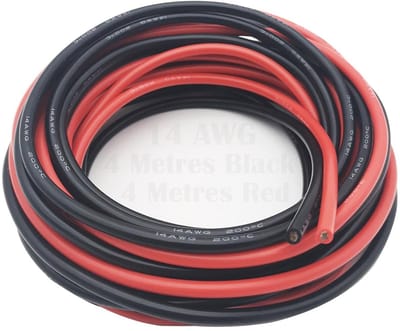 Zachte en flexibele siliconenkabel 14 AWG voor RC-vliegtuigen en autoaccus - 4m zwart en 4m rood