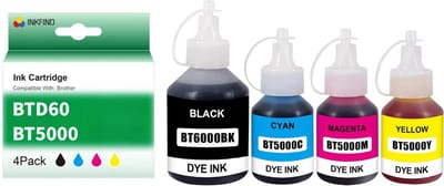 INKFIND BTD60BK BT6000 BT5000 inkt geschikt voor Brother BTD60BK BT6000 BT5000 Refill ink 4-kleuren multipack voor Brother DCP-T300 Brother DCP-T310 Brother DCP-T500W T510W Brother DCP-T700W Brother DCP-T710W MFC-T800W Brother MFC-T4500DW HL-T4000DW