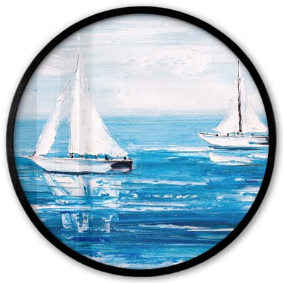 Poster in lijst Rond - Fotolijst 40x40 cm - Posters - Schilderij - Olieverf - Boot - Water - Ronde posterlijst zwart - Decoratie - Wanddecoratie woonkamer - Muurdecoratie slaapkamer