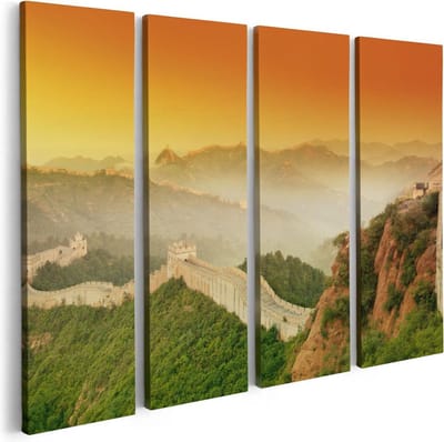 Artaza Canvas Schilderij Vierluik Chinese Muur bij Zonsopgang - 80x60 - Foto Op Canvas - Canvas Print