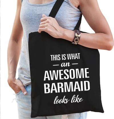 Awesome barmaid / geweldige barvrouw cadeau katoenen tas zwart voor dames - kado tas / beroepen / tasje / shopper