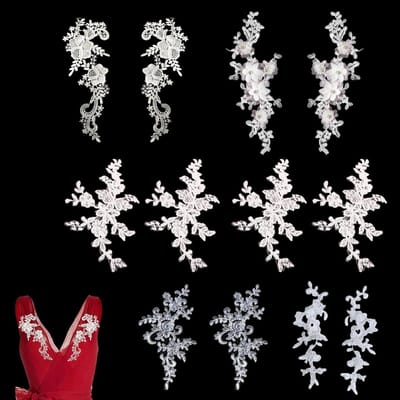 Bloemen Borduurpatch Set van 12 - Diverse Stijlen - Decoratief voor Kleding en Accessoires - Gemaakt van Polyester - Witte Bloemen.