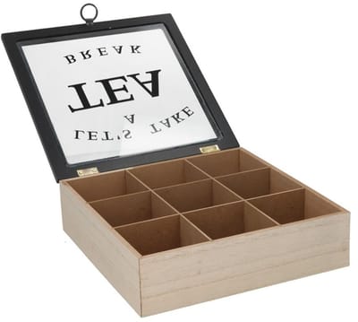 Gerimport Theedoos - bruin/zwart - 9-vaks - hout - 24 x 24 x 7 - met deksel - theebox